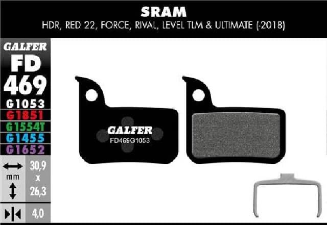 Pastillas de Freno GALFER STANDARD BRAKE PAD SRAM HDR, RED22, FORCE, RIVAL - Imagen 1