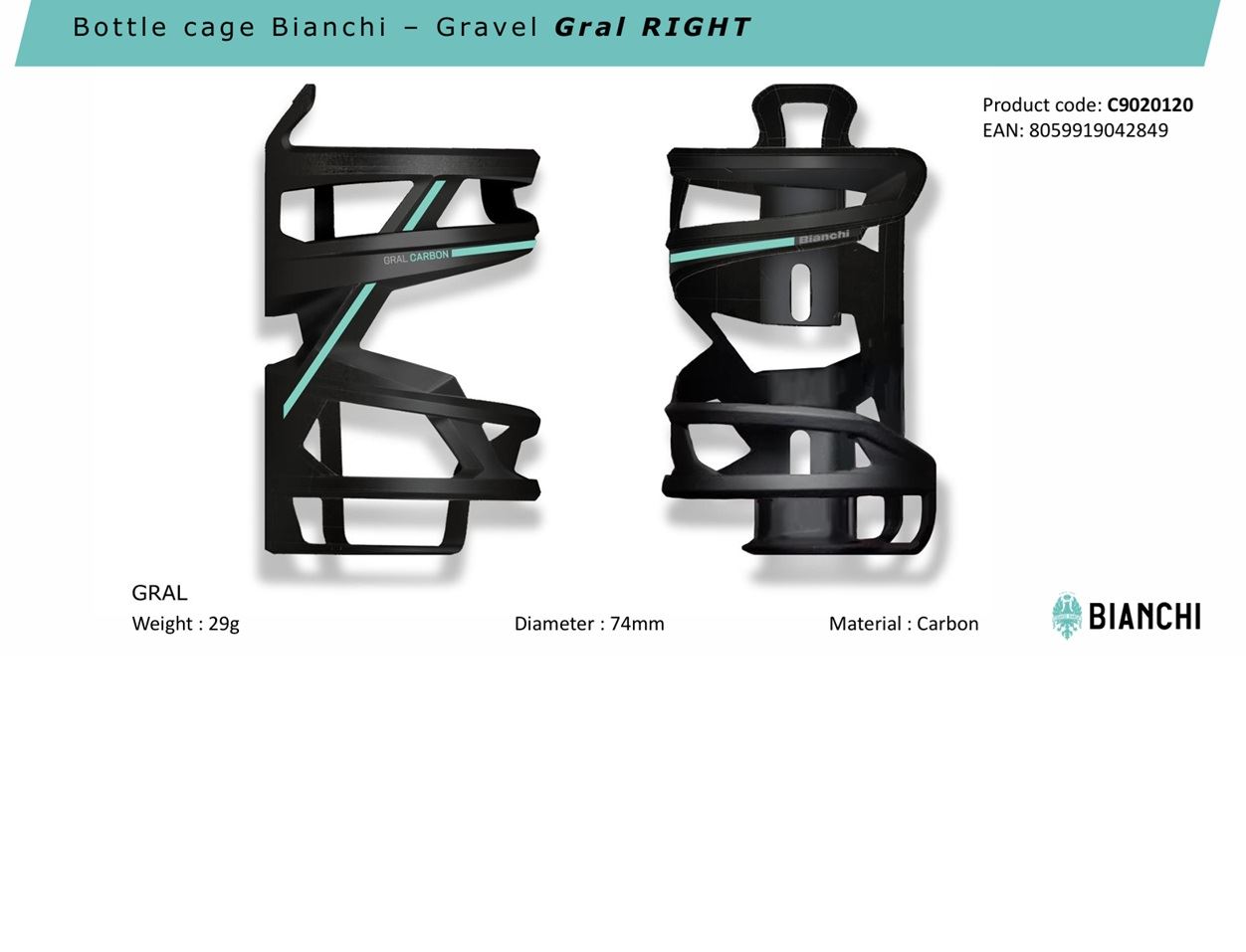 PORTABIDON  BIANCHI Gravel Gral RIGHT - Imagen 2